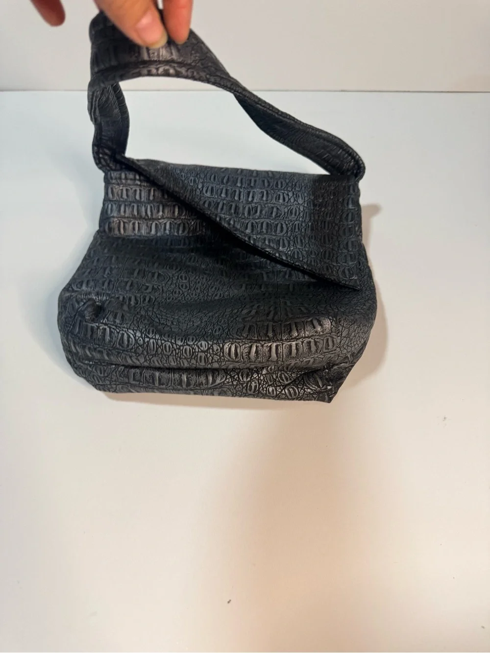 Black Crocodile Embossed Shoulder Bag Handbag